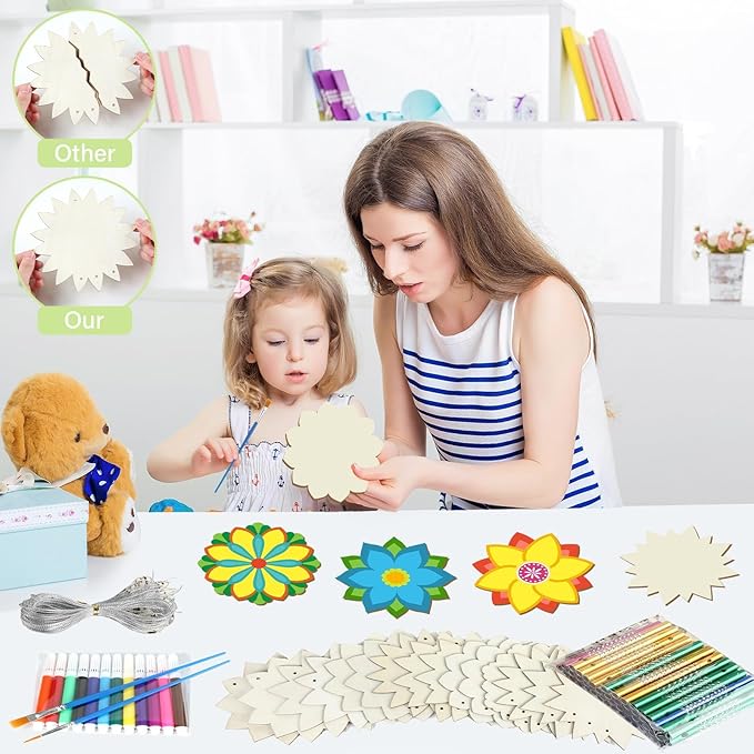 gisgfim 16 Pack Diwali Lotus Flower Wind Chime Crafts Kits for Kids Make Your Own Mandala Wind Chime Wooden DIY Arts and Crafts Decoration for Diwali Party School Classroom Supplies Favors