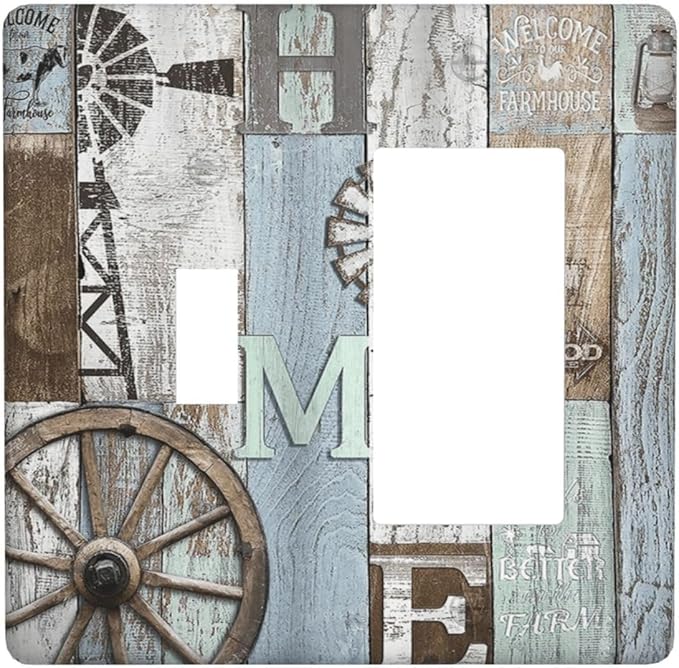 Rustic Western Barn Door Vintage Windmill Outlet Covers 1 Toggle 1 Rocker Combination Decorative Wall Plate Electrical Switch Plates Light Switch Cover Plate for Farmhouse Home Decor