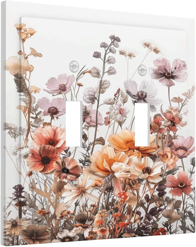 Boho Nursery Wildflower Flora Vintage Flower Decorative Switch Plates 2 Gang Double Toggle Outlet Light Switch Cover Wall Plate Electrical Faceplate for Bedroom Living Room Decor