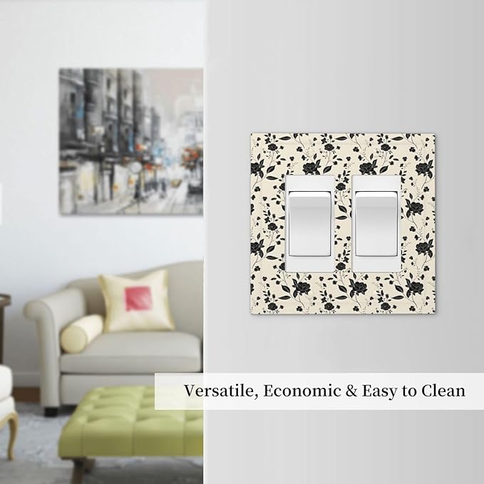 Black Rose Dark Romance Wildflowers Floral Decorative Outlet Covers 2 Gang Double GFCI Rocker Electrical Wall Panels Light Switch Cover Plate for Bedroom Living Room Decor