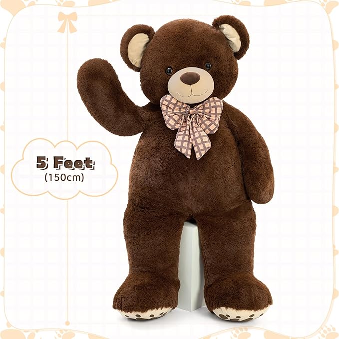 MorisMos 5 FT Big Teddy Bear, 5 Feet Huge Teddy Bears Stuffed Animals for Boyfriend Girlfriend Wife, Cuddly Gift Life Size Bear on Valentines Birthday, 59 Inch, Dark Brown