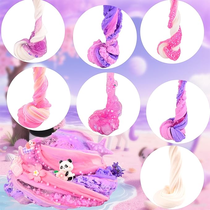 6 Pack Pink & Purple Slime kit for Kids- Cloud Butter & Clear Slimes, Cute Animal Theme Party Favors, Sensory Toys for Kids Girls Boys Ages 4-12, Goodie Bag Stuffers, Birthday Gift Ideas Cute Stuff