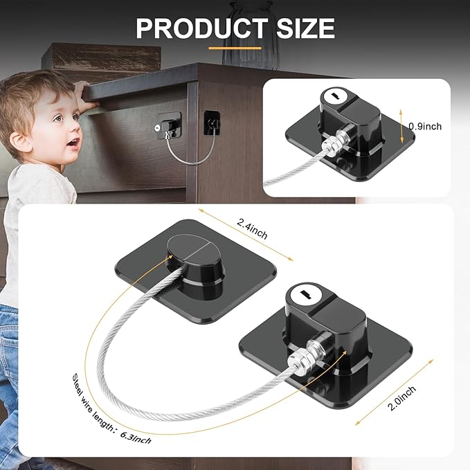 Fridge Lock, 2PCS Upgraded Refrigerator Lock for Freezer, Cabinets and Drawers, Air Fryer, Closets, Windows, Doors, Durable ABS with Adhesive Backing, Easy Install, No Tools Needed, Black