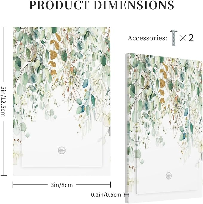 Gold Green Eucalyptus Leaves Plants Flowers Floral Light Switch Cover Plate 1 Gang No Device Blank Electrical Wall Plates Faceplate Decorative Switch Plate Covers for Bedroom Living Room Decor