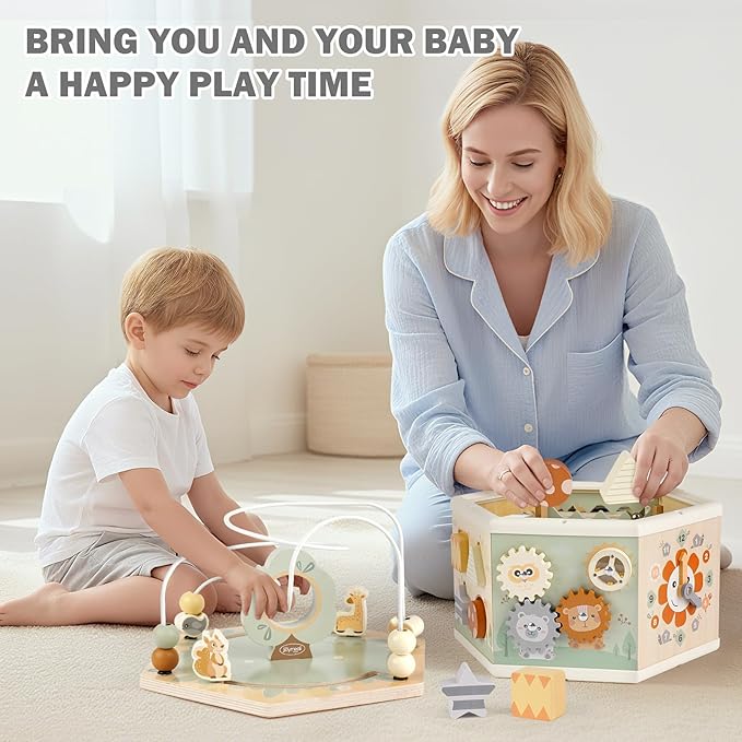 Joyreal Wooden Activity Cube - 11-in-1 Montessori Toys for 1+ Year Old Boys & Girls, Early Developmental Learning Toys for Toddlers and Kids, Ideal 1st Birthday Gift Toys for Baby(Animal Theme)