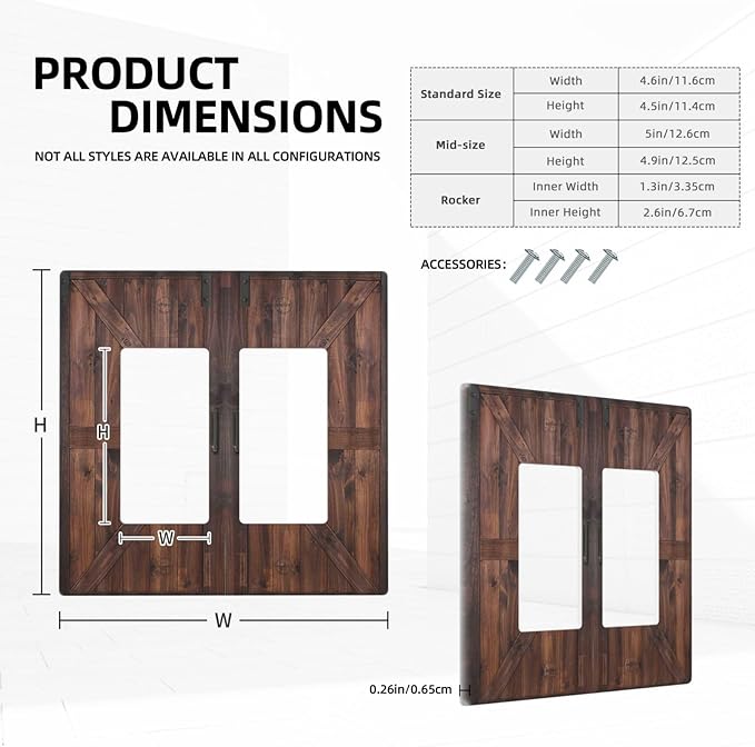 Outlet Covers Rustic Brown Barn Door Retro Wood Plank 2 Gang Wall Plate Double Rocker Light Switch Cover Country Decorative GFCI Receptacle Cover Electrical Switchplate for Home Decor