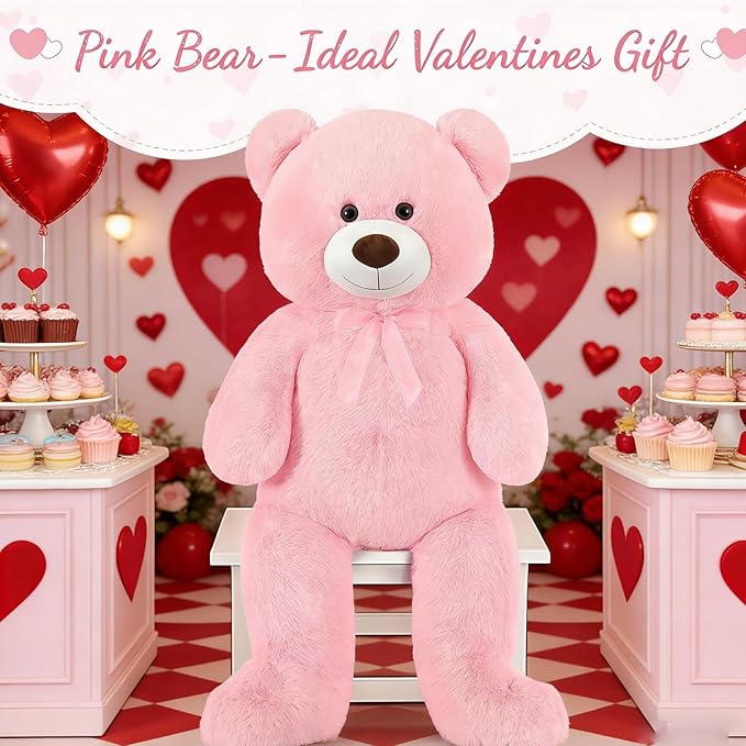 Toys Studio 51 inch Giant Teddy Bear Pink Stuffed Bear Plush for Girls, Pink Teddy Bear for Baby Shower Gender Reveal Decorations Valentine's Day Christmas Mother's Day