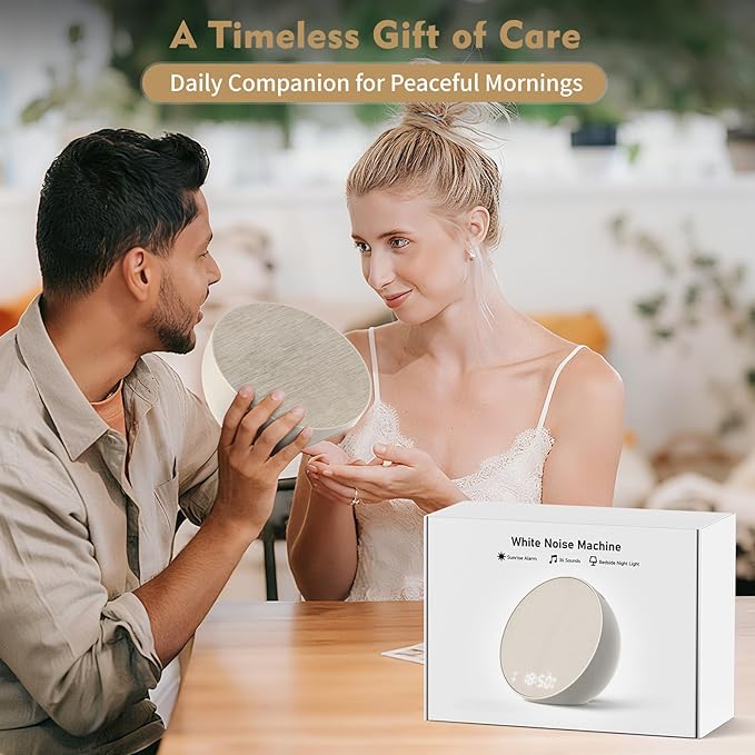 Tap-to-Snooze Sunrise Alarm Clock with Sound Machine, 36 Sounds White Noise Machine for Sleeping Adults, Gradual Sunrise Clock with Bluetooth Speaker & Remote Control, 15-Color Night Light丨Putty