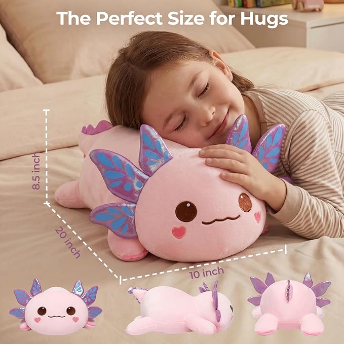 Mewaii Cute Axolotl Plush Pillow, Kawaii Plushies Pink Axolotl Stuffed Animals, Squishy Plushies, Cuddle Plush Pillow for Kids & Girls (13 Inch)