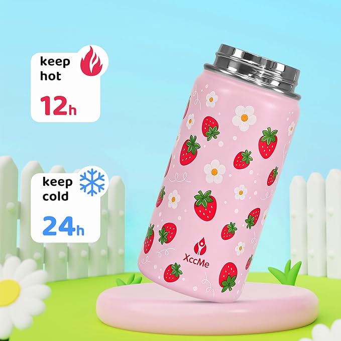 2Pack Truck Kids Water Bottle With Straw Lid,14oz Insulated Double Wall Leak Proof & BPA-Free Kids Water Bottle,Stainless Steel Tumbler for Toddlers,Metal Bottle for School Boys Girls