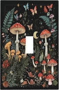 Cartoon Floral Mushroom forest Butterfly Flowers Decorative Light Switch Cover 1 Gang Single Toggle Device Electrical Faceplate Switchplates Decorator Outlet Wall Plate for Bedroom Kids Room Decor