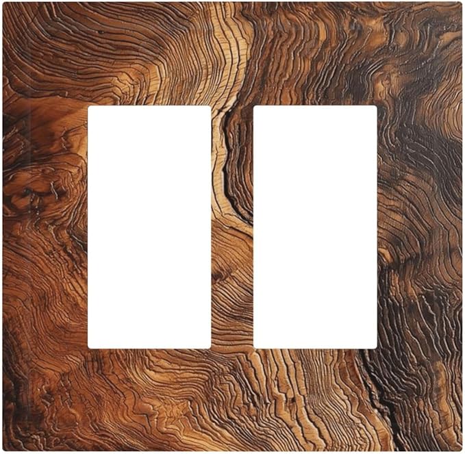 Natural Wood Grain Texture Old Tree Trunk Print Decorative Outlet Covers 2 Gang Double GFCI Rocker Electrical Wall Panels Light Switch Cover Plate for Farmhouse Home Decor