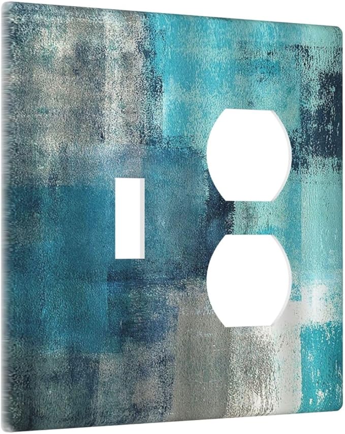 Wallplates Teal Blue Modern Geometric Abstract Turquoise Green 1 Toggle 1 Duplex Switch Plate Electrical GFCI Faceplate Decorative Light Switch Covers for living Room Bedroom Decor