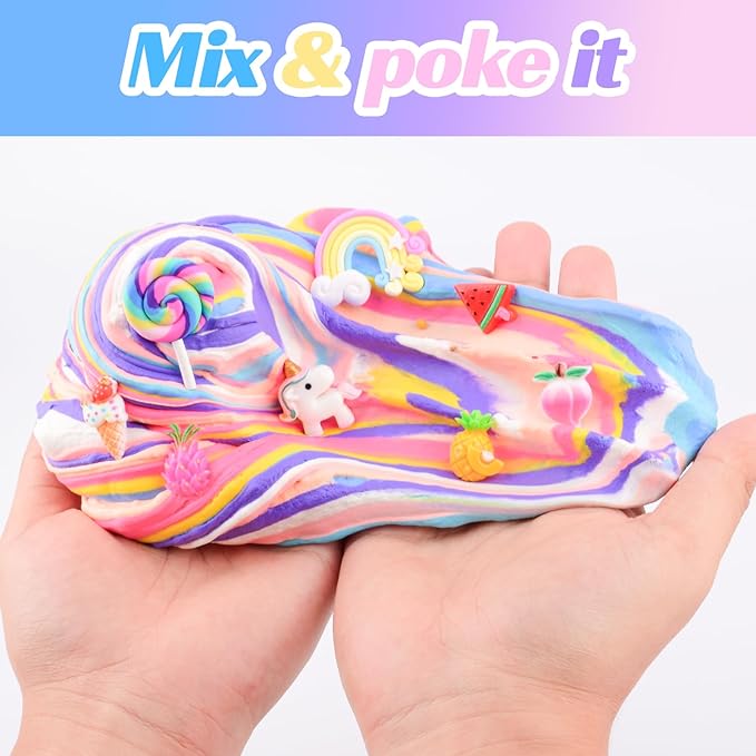 8 Pack Butter Slime Kit for Kids, Scented Butter Slime Party Favors with Peach, Unicorn, Rainbow Charms, Birthday Gifts for Girl Boys, Stretchy and Non-Sticky, Super Soft DIY Stress Relief Toy