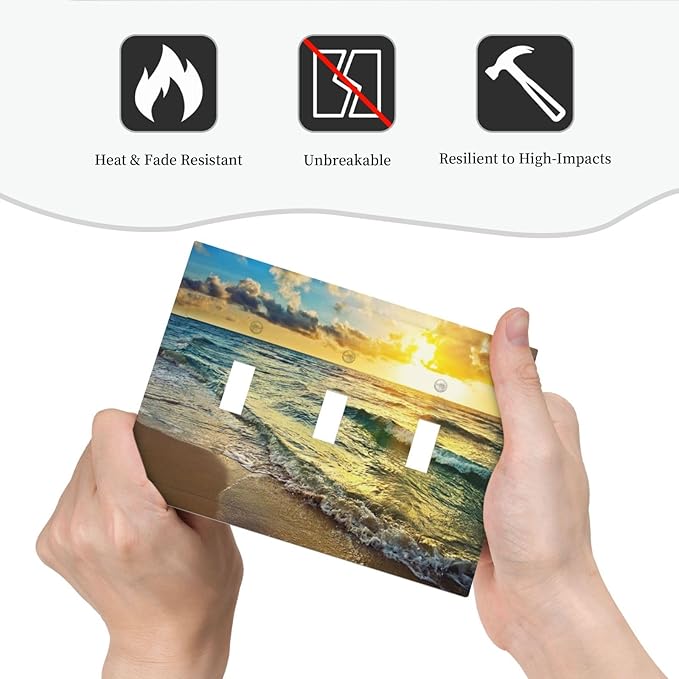 Sea Ocean Beach Sun Wave Sunrise 3 Gang Light Switch Plate Decorative Triple Toggle Wall Plate Cover Electrical Faceplate for Bathroom Home Living Room Decorate