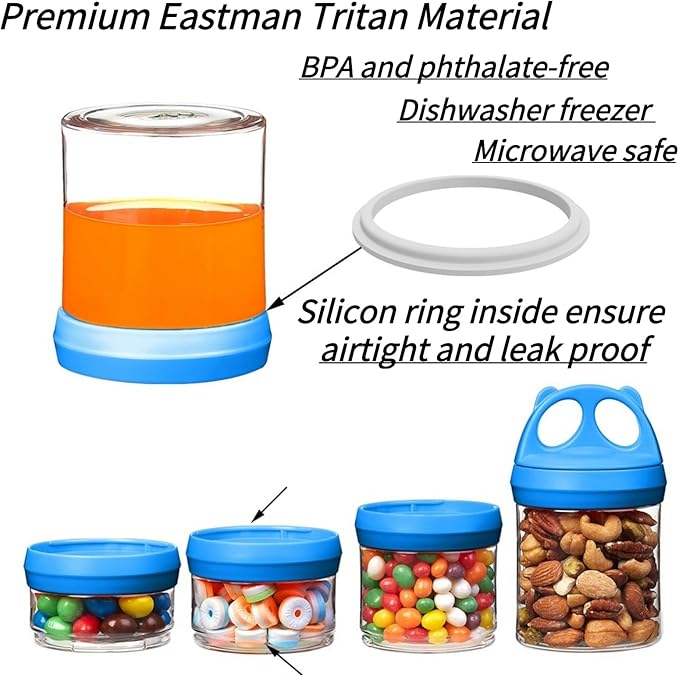 SELEWARE Portable Stackable Food Storage Containers for Snacks Formula Powder and Drinks Twist Lock System Airtight Leak-proof BPA and Phthalate Free Blue and Orange