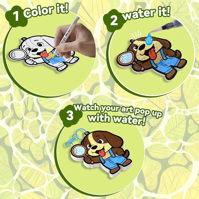 WurLoo Aqua Puffs 3D Art Kit Animals, Magic Foam Texture Painting Kit, Mess-Free Craft for Kids, DIY Color & Inflate Activity, Travel Toys & Creative Gifts for Girls and Boys Ages 4, 5, 6, 7, 8, 9, 10