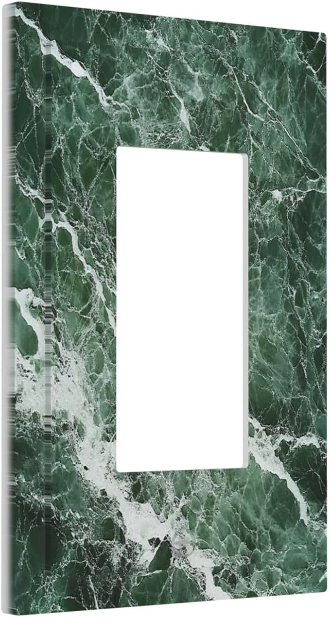 Decorative Outlet Covers Forest Marble Dark Green With White Vein 1 Gang Single Rocker Light Switch Cover Plate Wall Plates Gfci Faceplate For Bathroom Kitchen Decor