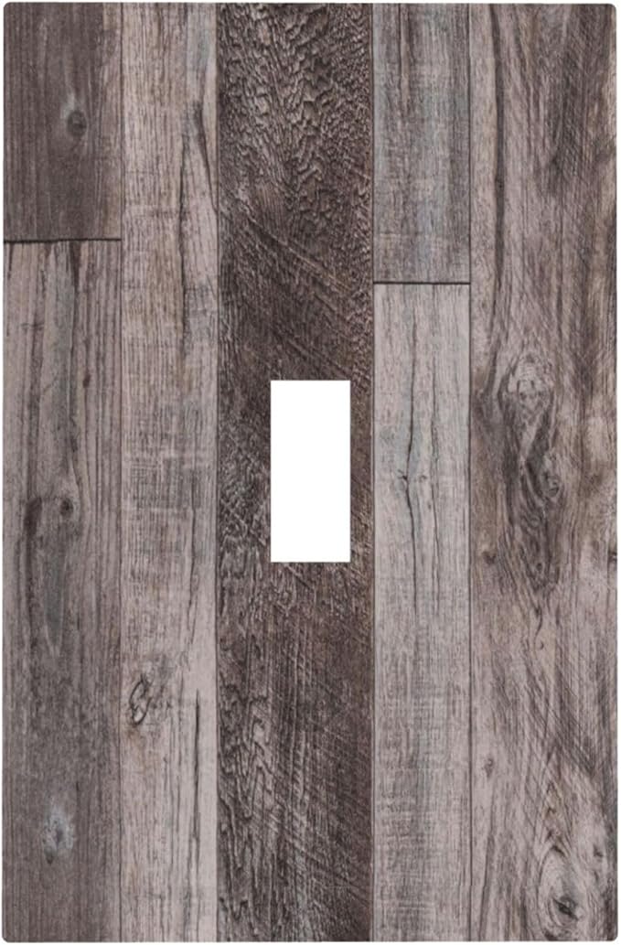 Decorative Light Switch Cover Rustic Dark Grey Wood Retro Country Wooden 1 Gang Single Toggle Device Electrical Faceplate Switchplates Decorator Outlet Wall Plate for Farmhouse Cabin
