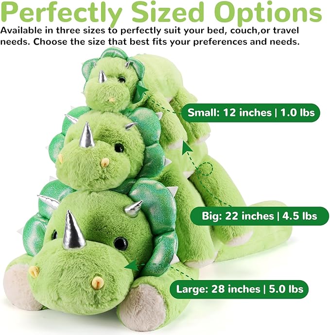 gnomantic Triceratops Weighted Stuffed Animals - 28 Inch 5.0 Pounds Weighted Plushies Dinosaur Stuffed Animal - Large Dino Plush Pillow - Cute Plush Toy Gifts for Kids & Adults (28" 5.0 lbs)