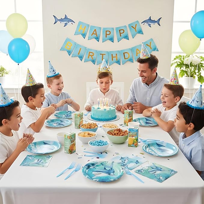 100Pcs Shark Birthday Party Plates and Napkins Supplies - 9" & 7" Paper Plates Napkins Forks - for Under The Sea Ocean Animal Theme Party Decorations,Serves 25