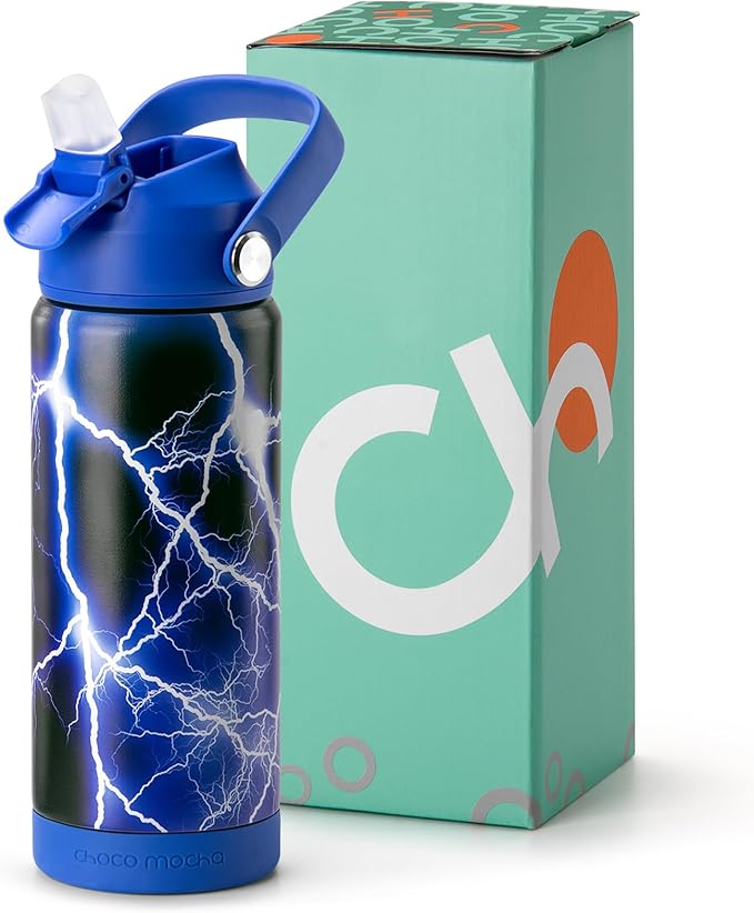 Choco Mocha Kids Water Bottle For School, Kids Insulated Lightning Water Bottle Stainless Steel for Boys, 18Oz Blue