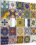 Yellow Talavera Kitchen Mexican Tile Toggle Light Switch Cover Boho Floral Mosaic Ceramic 2-Gang Electrical Decorator Dual Device Face Wallplate Decorative Double Switch Plate Covers Bathroom Decor