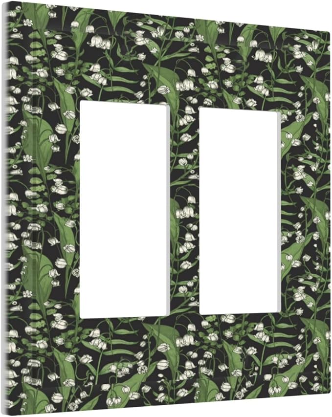 Boho Floral Green Leaves White Flowers Decorative Outlet Covers 2 Gang Double GFCI Rocker Electrical Wall Panels Light Switch Cover Plate for Farmhouse Bed Room Decor