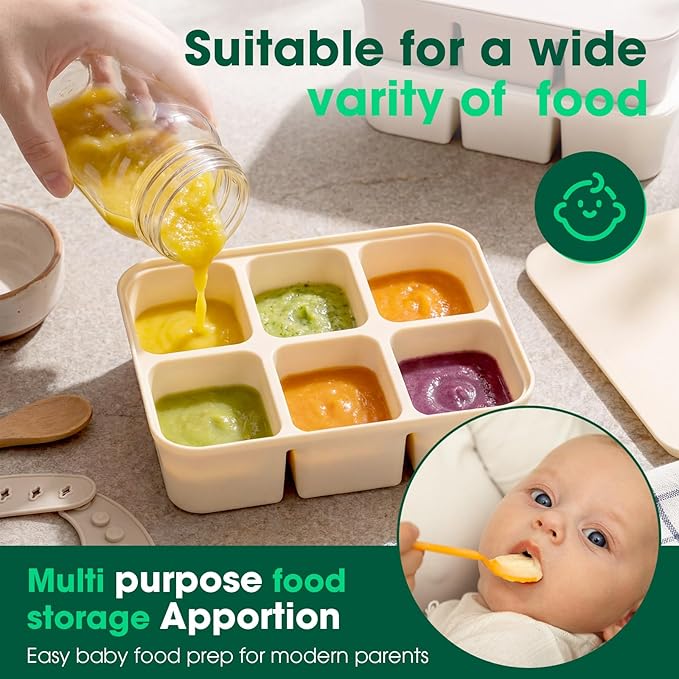 Mimorou 3 Pack Baby Food Freezer Tray with Lids 2.8 oz x 12 Cups Silicone Baby Food Storage Container Ice Cube Freezer Molds for Homemade Vegetable Fruit Purees Snack(6 Cups,White, Yellow, Brown)