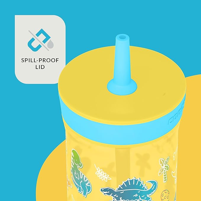 Contigo Kids’ Leighton Straw Tumbler with Spill-Proof Leak-Proof Lid 14oz Pineapple/Dinos (Pack of 4)