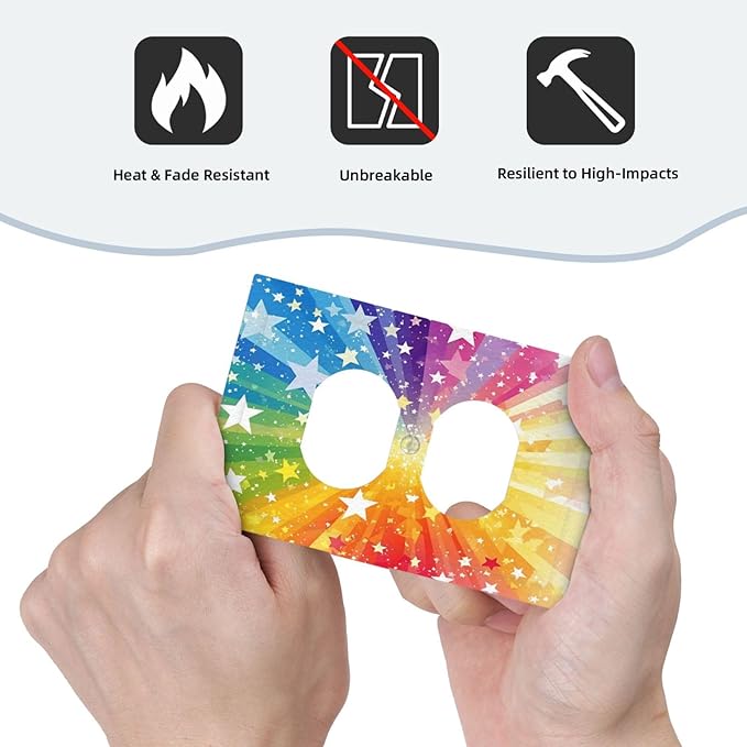 Decorative Outlet Covers Rainbowcolored Rays With White Stars 1 Gang Duplex Light Switch Cover Plate Electrical Switch plates Wall Plates Receptacle Covers for Nursery Home Decor