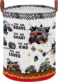 Monster Trucks Laundry Hamper Basket Kid Gift Toy Bin Empty Car Nursery Decor Hamper,Storage Basket Collapsible Clothes Book Organizer Bin for Boy,Easter Gift (Monster Trucks-Fire)