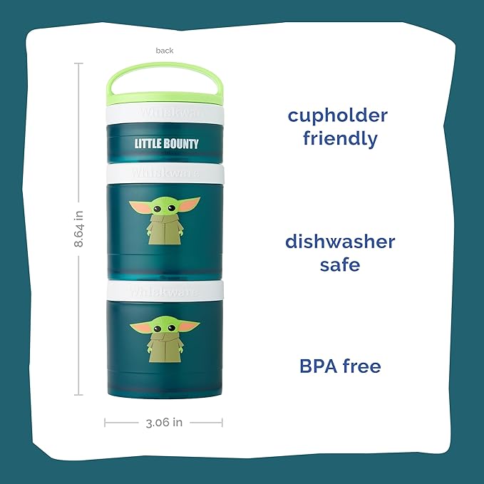 Whiskware Stackable Snack Containers for Kids and Toddlers, 3 Stackable Snack Cups for School and Travel, The Child Little Bounty - Green/White/Teal