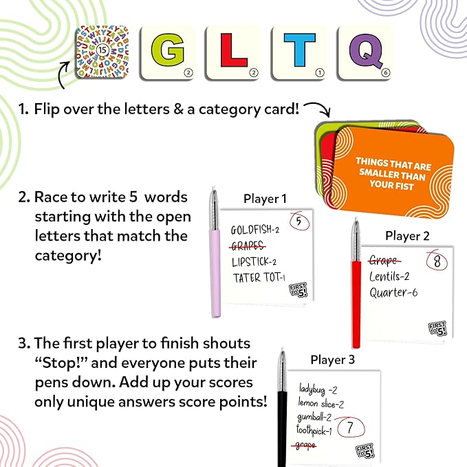 Skillmatics Board & Card Game - First to 5, Category Game with a Twist, Perfect for Parties, Family, Game Night, Quick Thinking, Gifts for Kids, Teens, Adults, Ages 8, 9, 10 & Up, 2-8 Players
