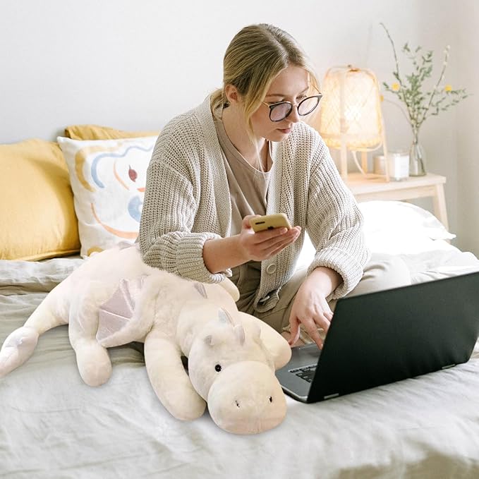 Pterosaur Stuffed Animal with Wings - Cute Soft Dinosaurs Plush Toys Little Flying Dragon Plushies Pillow Doll Christmas Birthday Gifts for Kids Boys Girls (White,27.55inch/70cm)