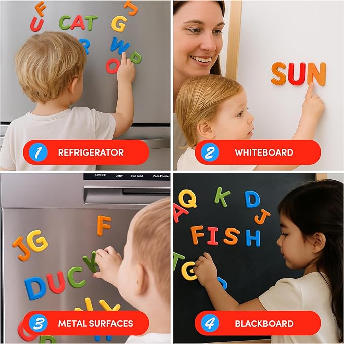 JoyCat Silicone Alphabet Magnetic Letters, 26 Uppercase ABC Fridge Magnets for Kids 3+, Preschool Learning Refrigerator Toy Set, Birthday Gifts for Boys & Girls (Vibrant Color)