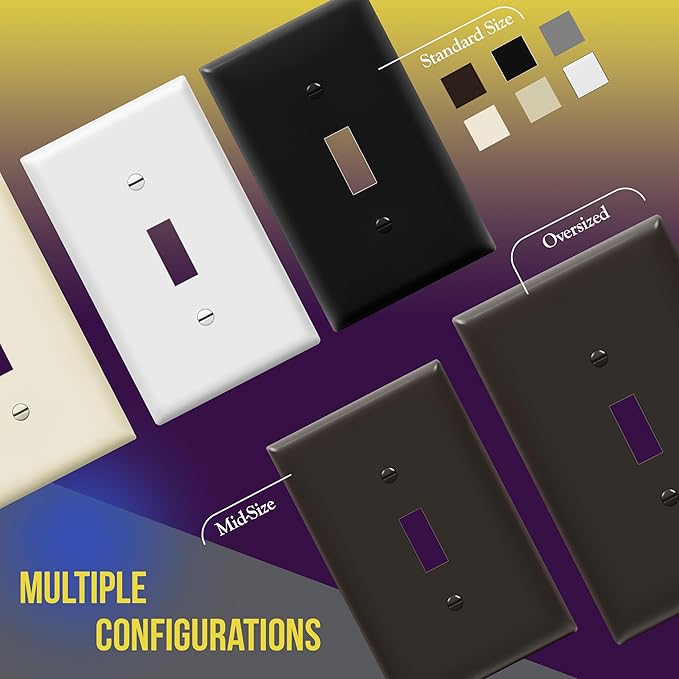 ENERLITES Toggle Light Switch Wall Plate, Gloss Finish, Midway Size 1-Gang 4.88" x 3.11", Unbreakable Polycarbonate Thermoplastic, UL Listed, 8811M-BR-10PCS, Brown (10 Pack)