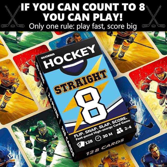 QUOKKA Hockey Fast-Paced Card Game for Kids & Adults – 128 Cards & Easy Rules – Quick & Fun Matching Game – 2-4 Players – Ages 8+ – Perfect for Family Games Night, Travel and Parties