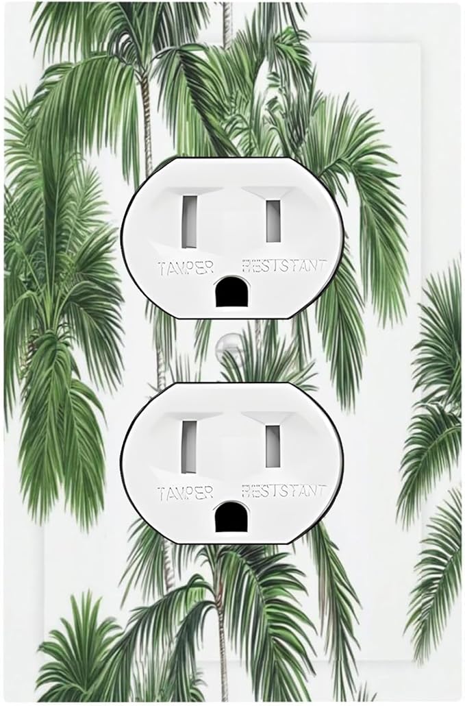 Outlet Covers Palm Trees Tropical Green Plant Palm Leaf 1 Gang Duplex Light Switch Cover Decorative Switch Plates Electrical Receptacle Faceplate Wall Plate For Bed Room Bathroom Decor