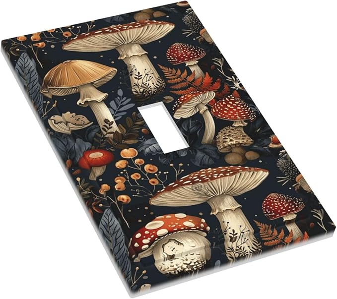 Decorative Light Switch Cover Plate Vintage Mushroom Floral 1 Gang Single Toggle Wall Plate Electrical Outlet Covers Decorate Switch Plate Cover for Bedroom Kids room Decor