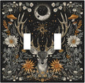Light Switch Cover Plate Vintage Deer Flowers Moon Natural Plants Floral 2 Gang Double Toggle Decorative Switch Plates Wall Plates Electrical Faceplate for Bathroom Bedroom Decor