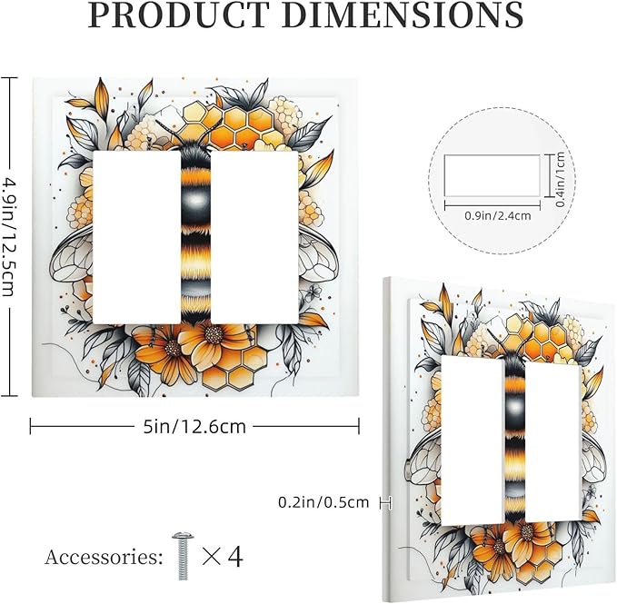 Decorative Outlet Covers Bee Honeycomb Flowers Plant Leaves 2 Gang Double Gfci Rocker Electrical Wall Panels Light Switch Cover Plate For Nursery Kids Room Decor