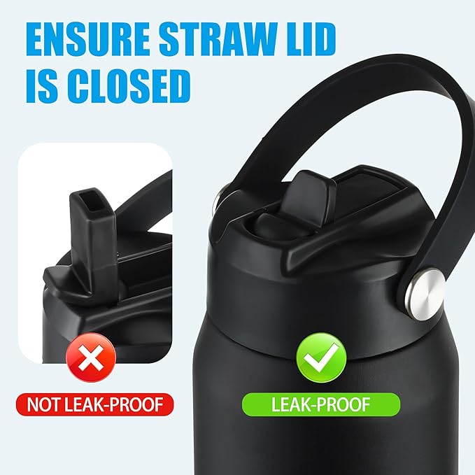 OLDLEY kids Water Bottle - 18oz Insulated Stainless Steel - Wide Straw Lid, Non Spill, Leakproof, Kids Water Bottle for School,Black