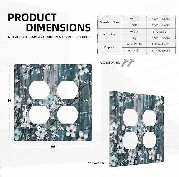 Rustic Blue Watercolor Flower Wooden Background Outlet Covers 2 Gang Double Duplex Decorative Light Switch Covers Electrical Wallplates Socket Faceplate for Bedroom Living Room Decor