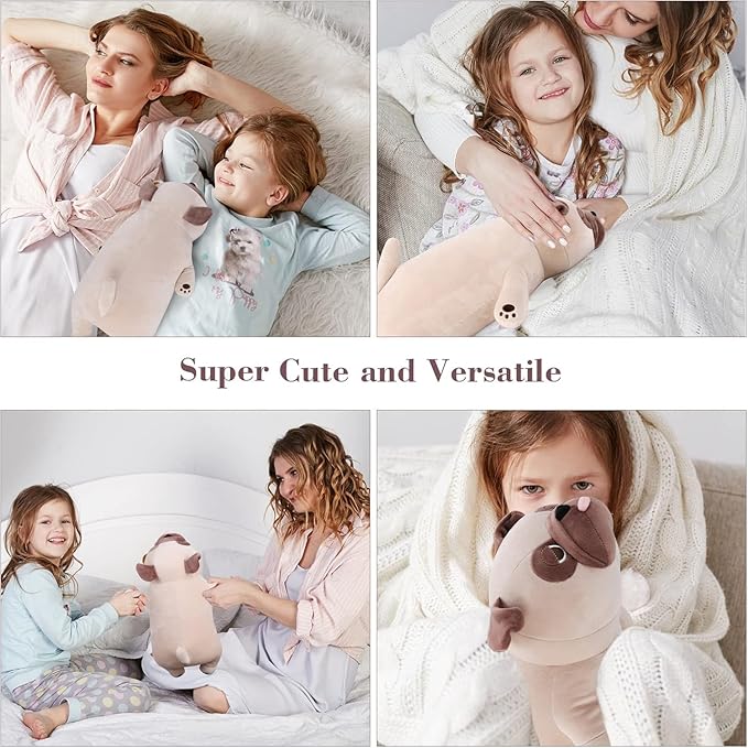 gnomantic Pug Weighted Stuffed Animals - 21 Inch 3.5 Pounds Weighted Plushies Pug - Big Bulldog Plush Stuffed Animals Pillow - Cute Plush Toys Gifts for Kids & Adults