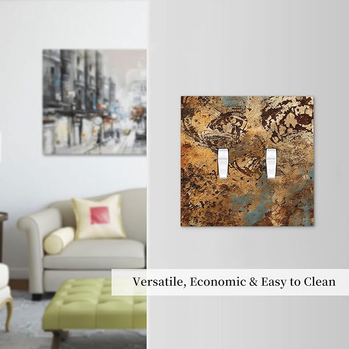 Light Switch Cover Plate Shabby Old Rusty Antique Brass Copper Print 2 Gang Double Switch Plate Covers Toggle Wallplate Decorative Outlet Covers Electrical Switchplate for Kitchen Home Decor