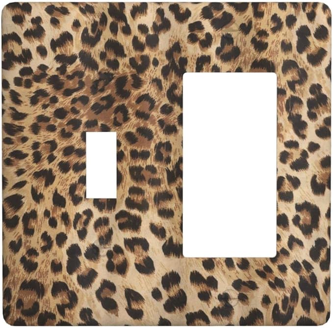 Classic Leopard 2 Gang Single Toggle/Rocker Combination Light Switch Cover Decorative Wall Plate Faceplate Boys Kids Teen Girl Bedroom Room Decorate 4.5" x 4.5