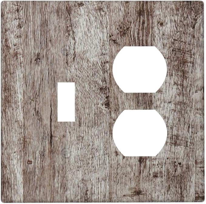 Outlet Covers Rustic Wood Grey Brown Vintage Wooden Plank 2 Gang Decorative Switch Plates 1 Toggle Duplex Combo Light Switch Cover GFCI Socket Cover WallPlates for Farmhouse Home Decor