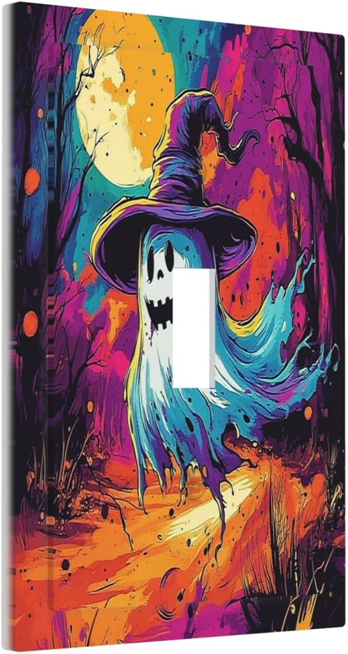 Decorative Light Switch Cover Ghost Colorful Forest Moon Dead Tree 1 Gang Single Toggle Device Electrical Faceplate Switchplates Decorator Outlet Wall Plate For Nursery Kids Room Decor