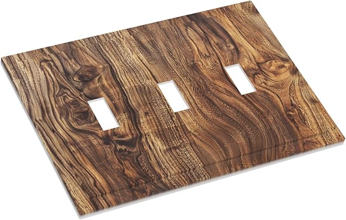 Distressed Wood Brown Wood Texture Decorative Switch Plates 3 Gang Wall Plate Triple Toggle Light Switch Cover Faceplate Electrical Wall Panels for Farmhouse Home Decor